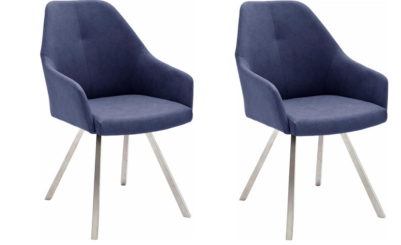 Set 2 scaune tapitate cu piele ecologica si picioare metalice, Madita A, Bleu / Crom, l55xA63xH86 cm