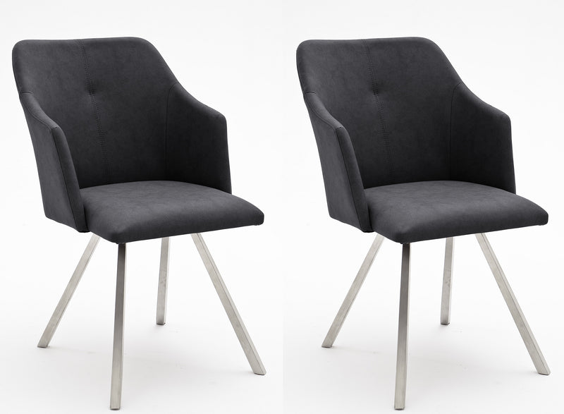 Set 2 scaune tapitate cu piele ecologica si picioare metalice, Madita B, Antracit / Crom, l54xA62xH88 cm