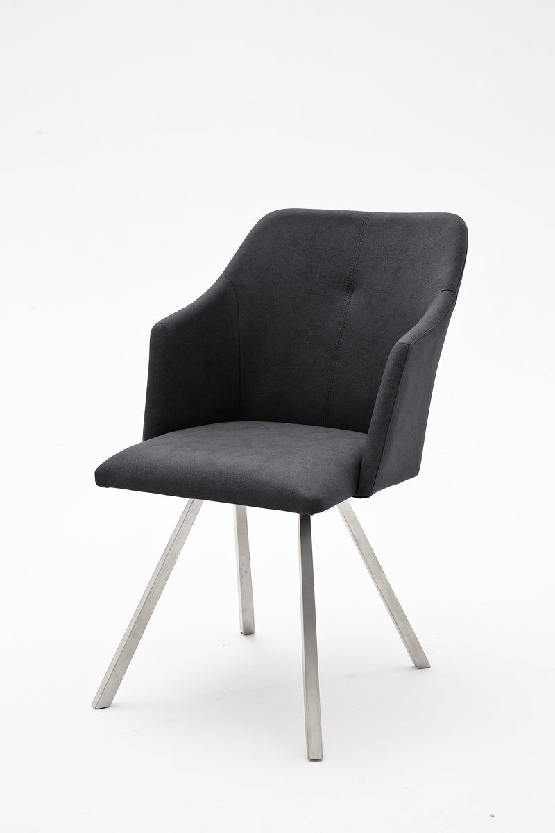 Set 2 scaune tapitate cu piele ecologica si picioare metalice, Madita B, Antracit / Crom, l54xA62xH88 cm (1)