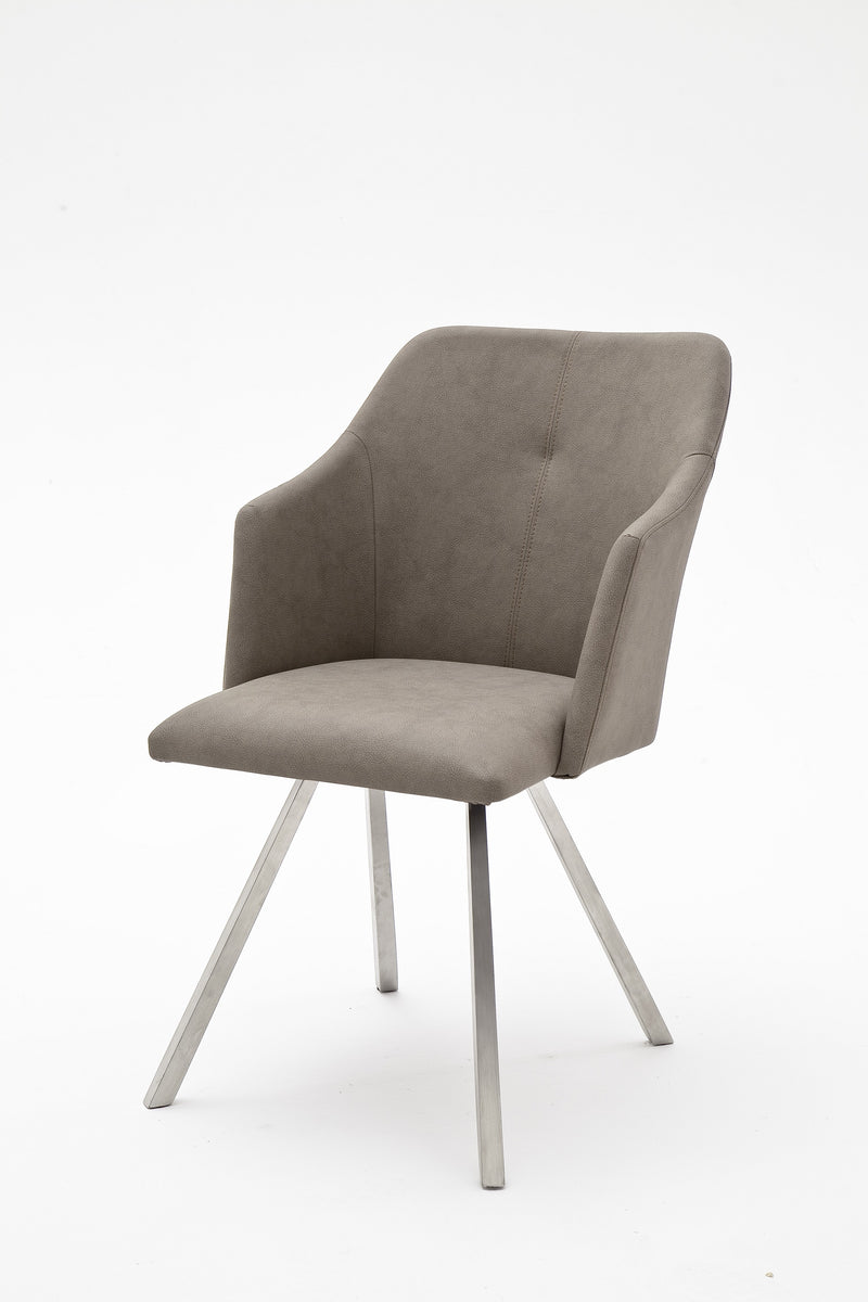 Set 2 scaune tapitate cu piele ecologica si picioare metalice, Madita B, Bej / Crom, l54xA62xH88 cm (1)
