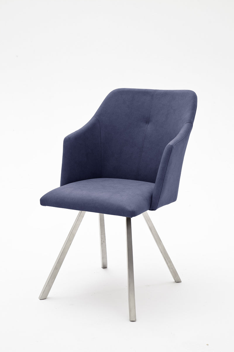 Set 2 scaune tapitate cu piele ecologica si picioare metalice, Madita B, Bleu / Crom, l54xA62xH88 cm (1)