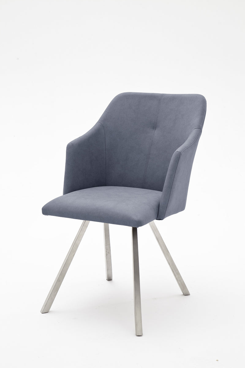 Set 2 scaune tapitate cu piele ecologica si picioare metalice, Madita B, Gri deschis / Crom, l54xA62xH88 cm (1)