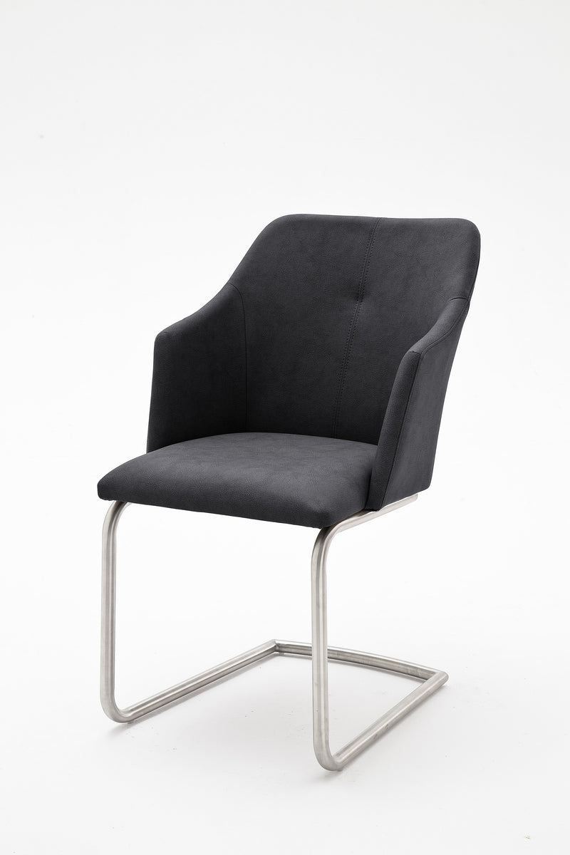 Set 2 scaune tapitate cu piele ecologica si picioare metalice, Madita B Swing, Antracit / Crom, l54xA62xH88 cm (1)