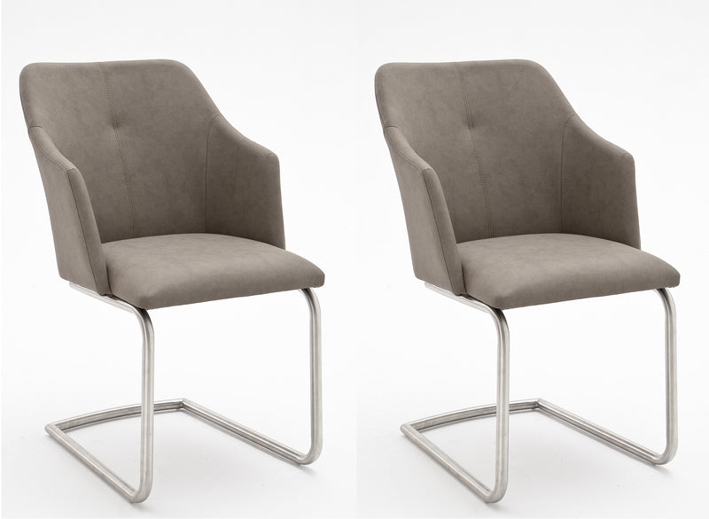 Set 2 scaune tapitate cu piele ecologica si picioare metalice, Madita B Swing, Bej / Crom, l54xA62xH88 cm
