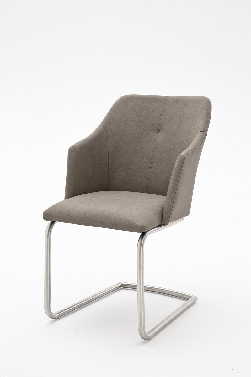 Set 2 scaune tapitate cu piele ecologica si picioare metalice, Madita B Swing, Bej / Crom, l54xA62xH88 cm (1)