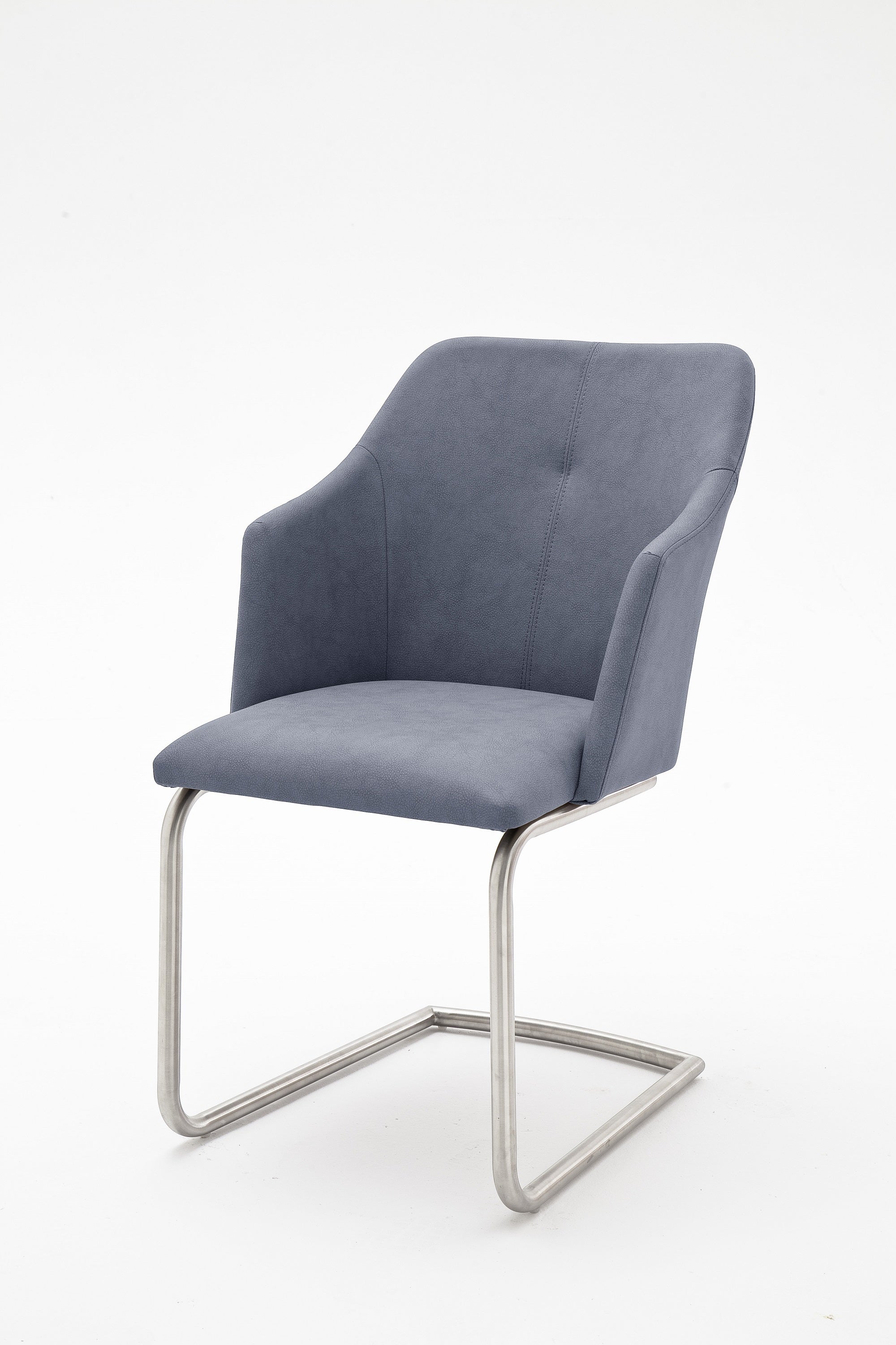 Set 2 scaune tapitate cu piele ecologica si picioare metalice, Madita B Swing, Gri deschis / Crom, l54xA62xH88 cm (1)