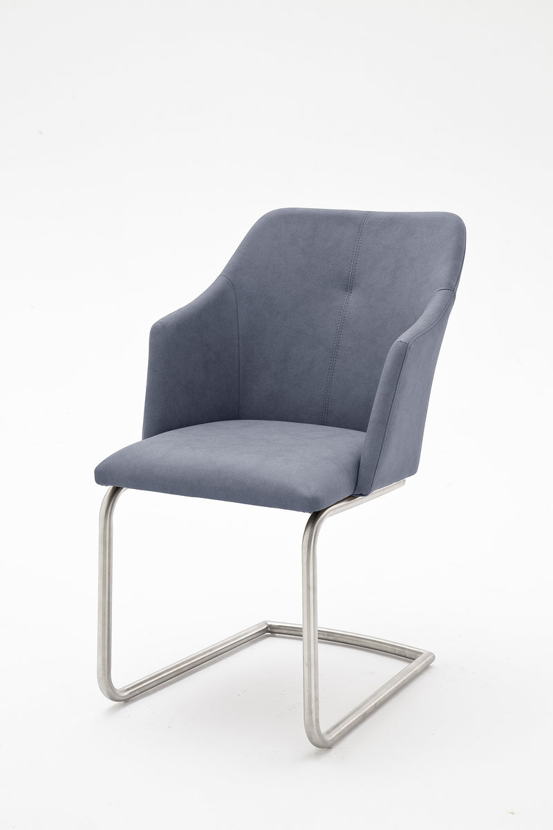 Set 2 scaune tapitate cu piele ecologica si picioare metalice, Madita B Swing, Gri deschis / Crom, l54xA62xH88 cm (1)