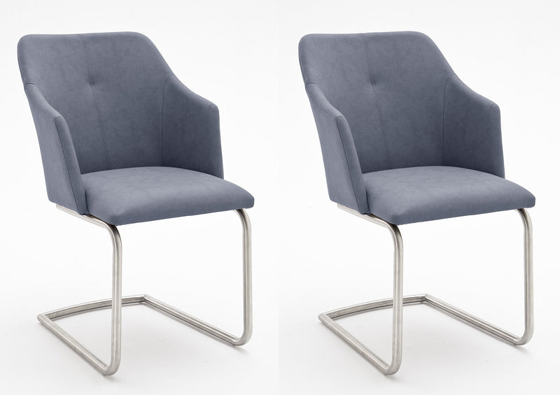 Set 2 scaune tapitate cu piele ecologica si picioare metalice, Madita B Swing, Gri deschis / Crom, l54xA62xH88 cm