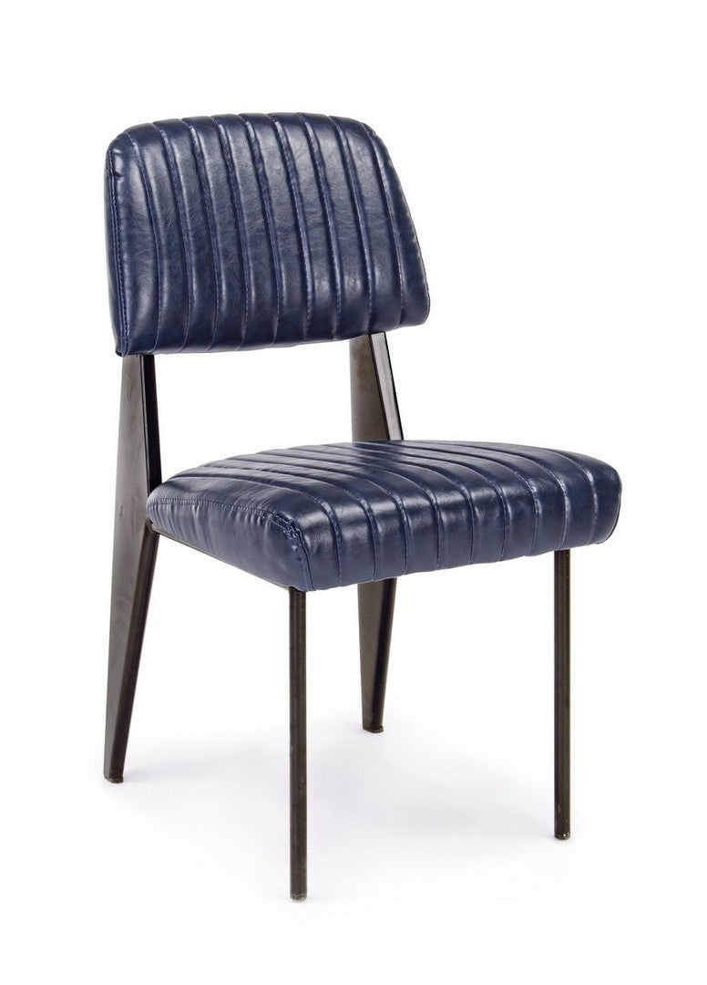 Set 2 scaune tapitate cu piele ecologica si picioare metalice Nelly A Albastru Inchis / Negru l60xA59xH84 cm (2)