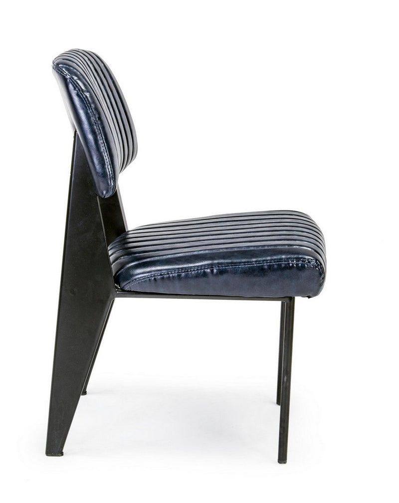 Set 2 scaune tapitate cu piele ecologica si picioare metalice Nelly A Albastru Inchis / Negru l60xA59xH84 cm (5)