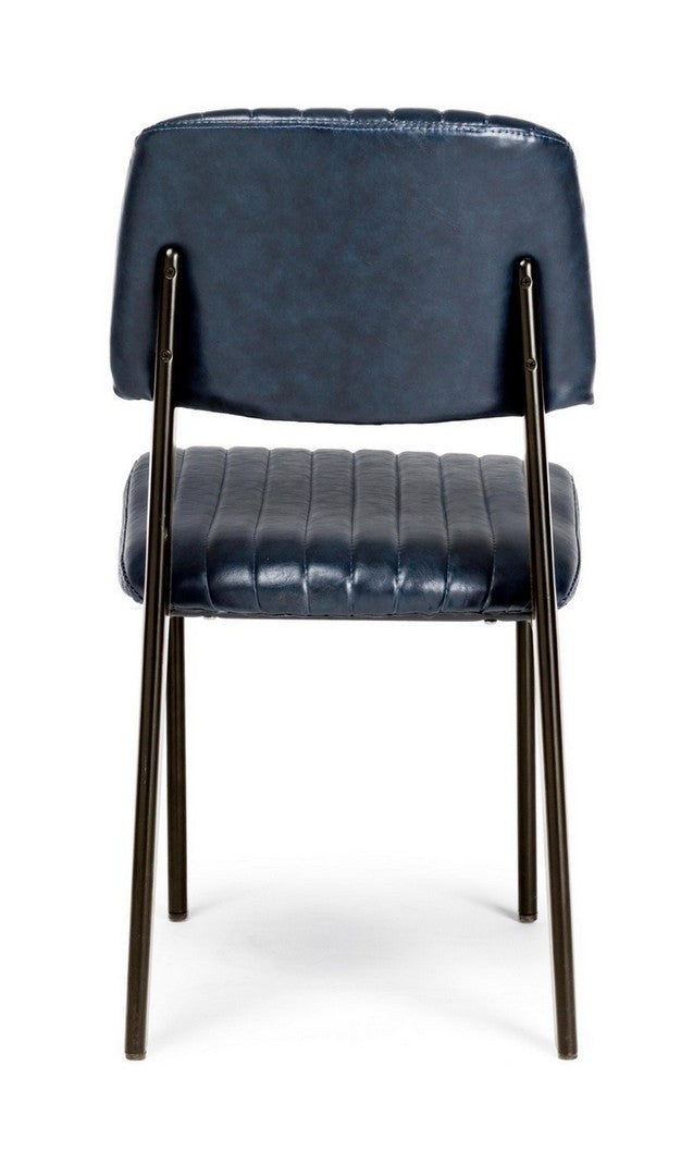 Set 2 scaune tapitate cu piele ecologica si picioare metalice Nelly A Albastru Inchis / Negru l60xA59xH84 cm (4)