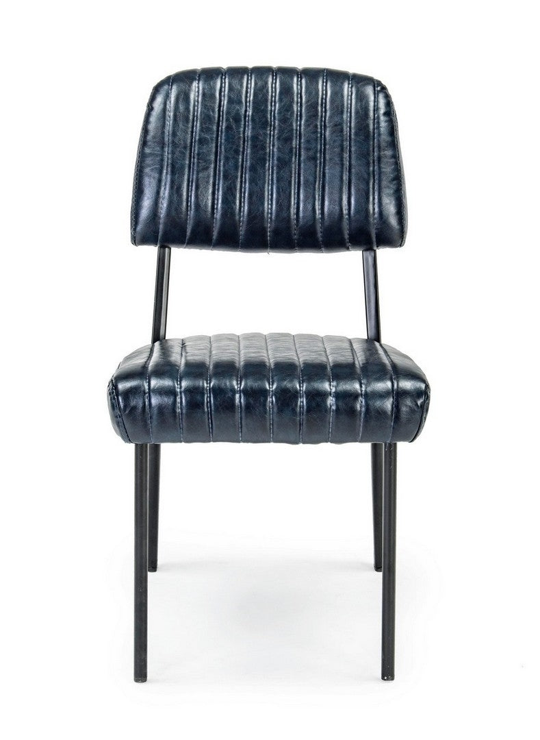 Set 2 scaune tapitate cu piele ecologica si picioare metalice Nelly A Albastru Inchis / Negru l60xA59xH84 cm (3)