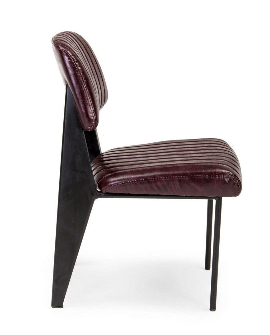Set 2 scaune tapitate cu piele ecologica si picioare metalice Nelly A Bordeaux / Negru l60xA59xH84 cm (4)