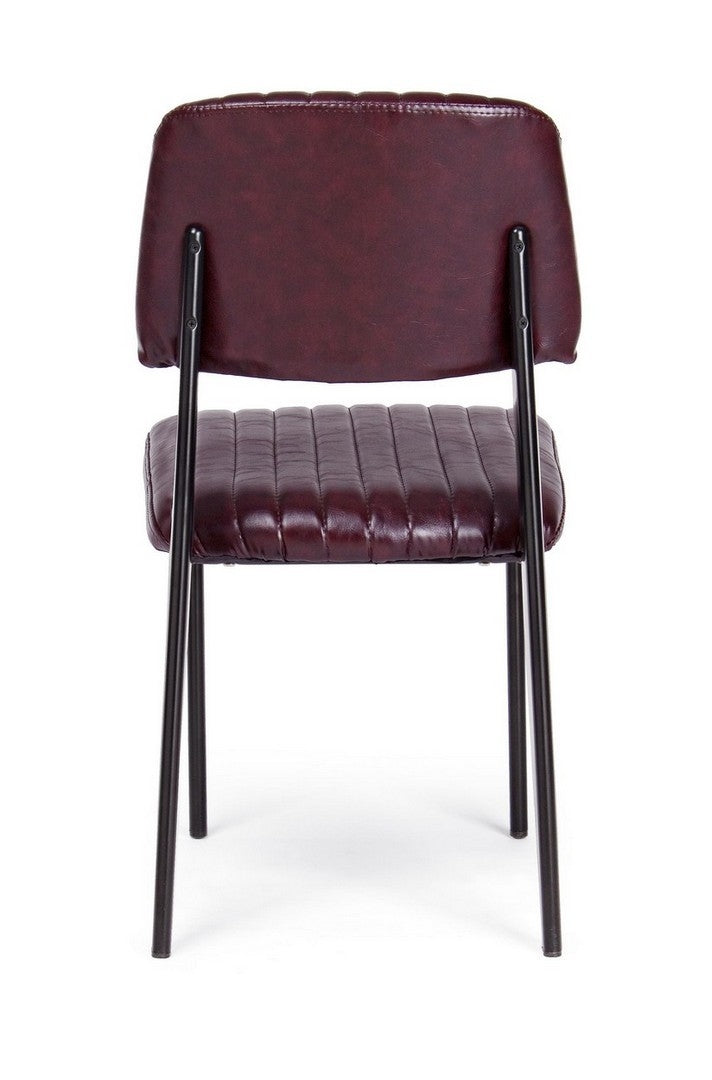 Set 2 scaune tapitate cu piele ecologica si picioare metalice Nelly A Bordeaux / Negru l60xA59xH84 cm (3)
