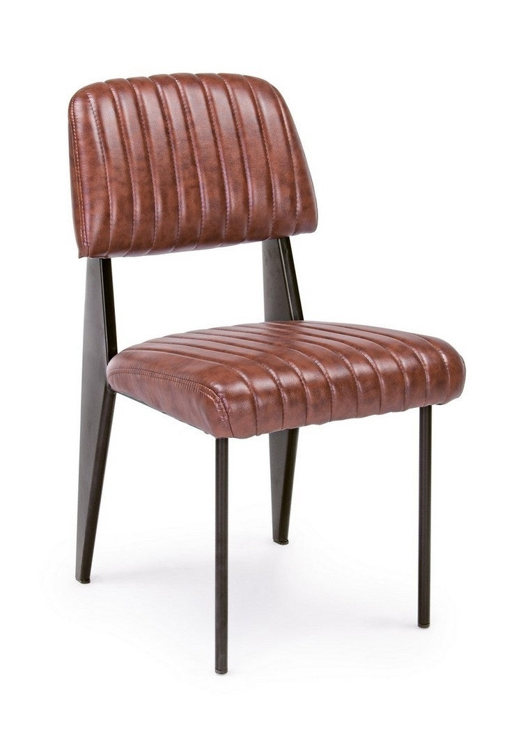 Set 2 scaune tapitate cu piele ecologica si picioare metalice Nelly A Caramiziu / Negru l60xA59xH84 cm (2)