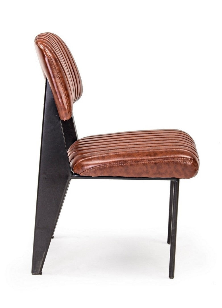Set 2 scaune tapitate cu piele ecologica si picioare metalice Nelly A Caramiziu / Negru l60xA59xH84 cm (3)