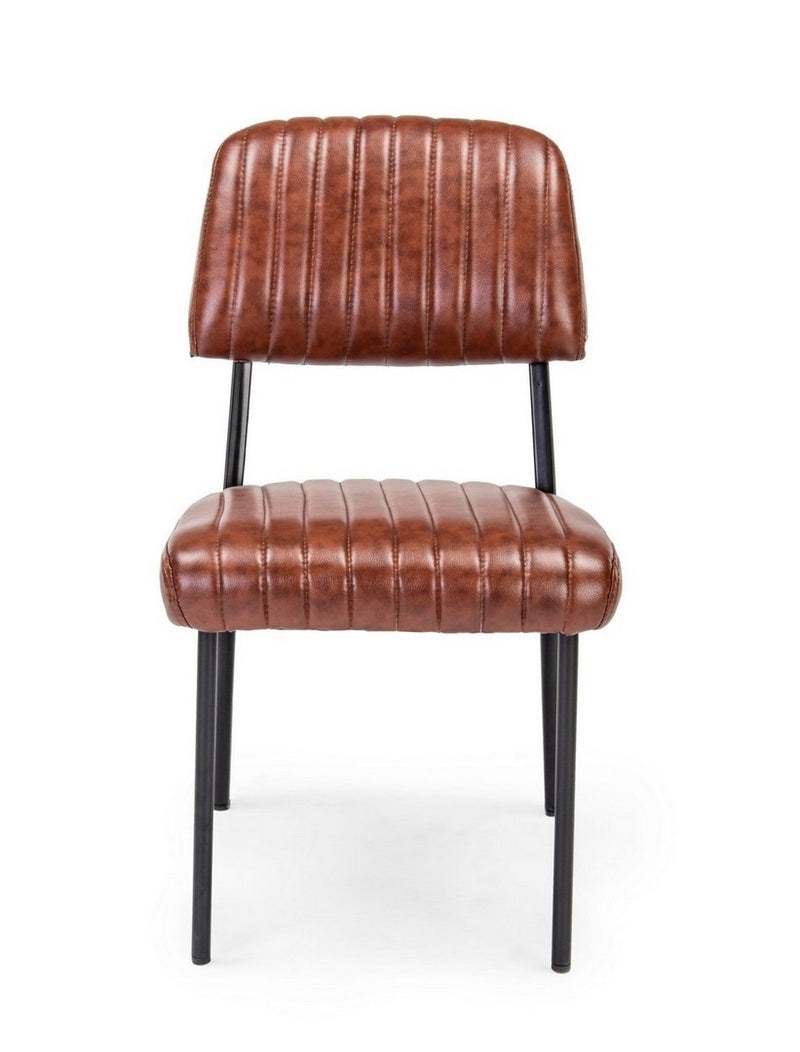 Set 2 scaune tapitate cu piele ecologica si picioare metalice Nelly A Caramiziu / Negru l60xA59xH84 cm (5)