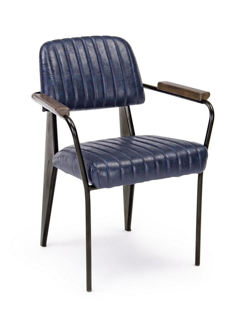 Set 2 scaune tapitate cu piele ecologica si picioare metalice Nelly Plus Albastru Inchis / Negru l60xA63xH84 cm (2)
