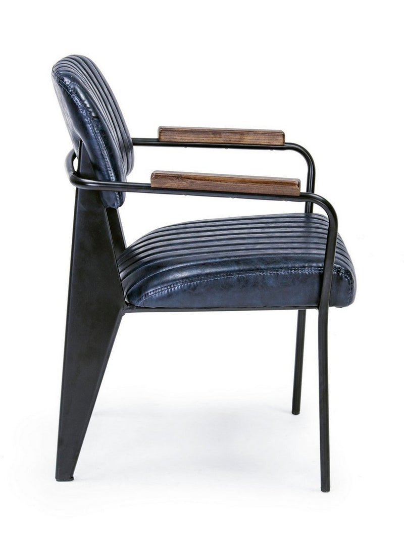 Set 2 scaune tapitate cu piele ecologica si picioare metalice Nelly Plus Albastru Inchis / Negru l60xA63xH84 cm (5)