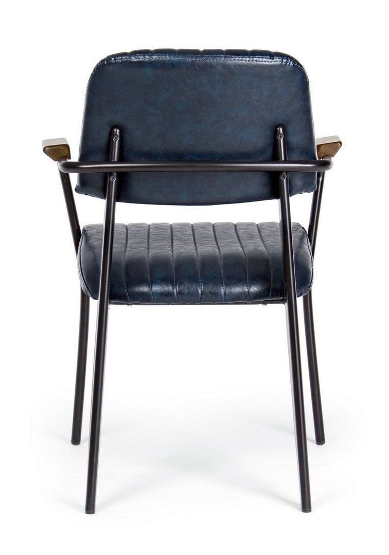 Set 2 scaune tapitate cu piele ecologica si picioare metalice Nelly Plus Albastru Inchis / Negru l60xA63xH84 cm (4)