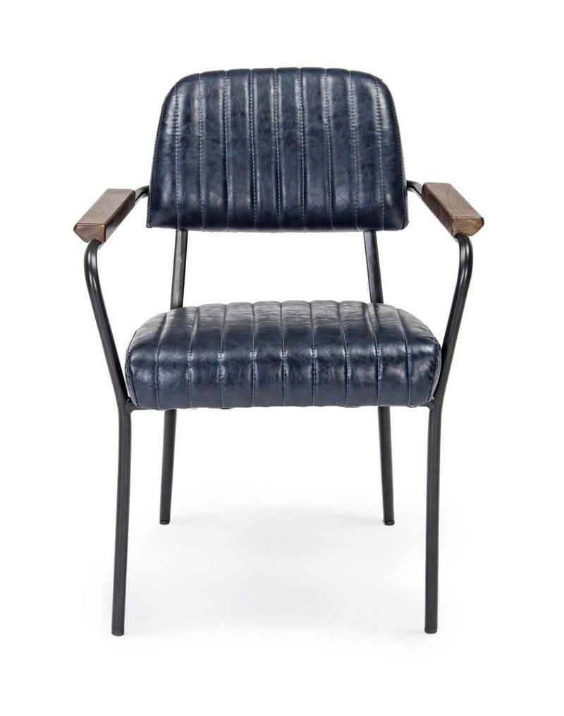 Set 2 scaune tapitate cu piele ecologica si picioare metalice Nelly Plus Albastru Inchis / Negru l60xA63xH84 cm (3)