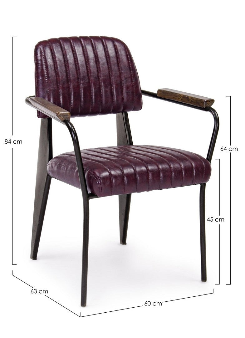 Set 2 scaune tapitate cu piele ecologica si picioare metalice Nelly Plus Bordeaux / Negru l60xA63xH84 cm (6)