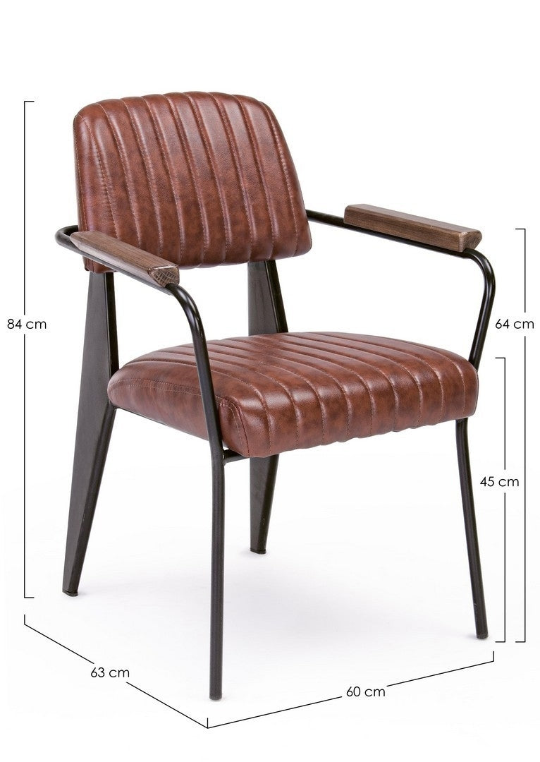 Set 2 scaune tapitate cu piele ecologica si picioare metalice Nelly Plus Caramiziu / Negru l60xA63xH84 cm (6)