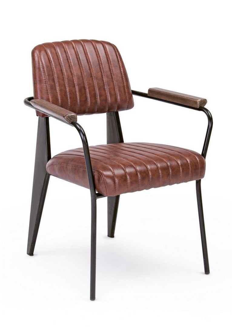 Set 2 scaune tapitate cu piele ecologica si picioare metalice Nelly Plus Caramiziu / Negru l60xA63xH84 cm (1)