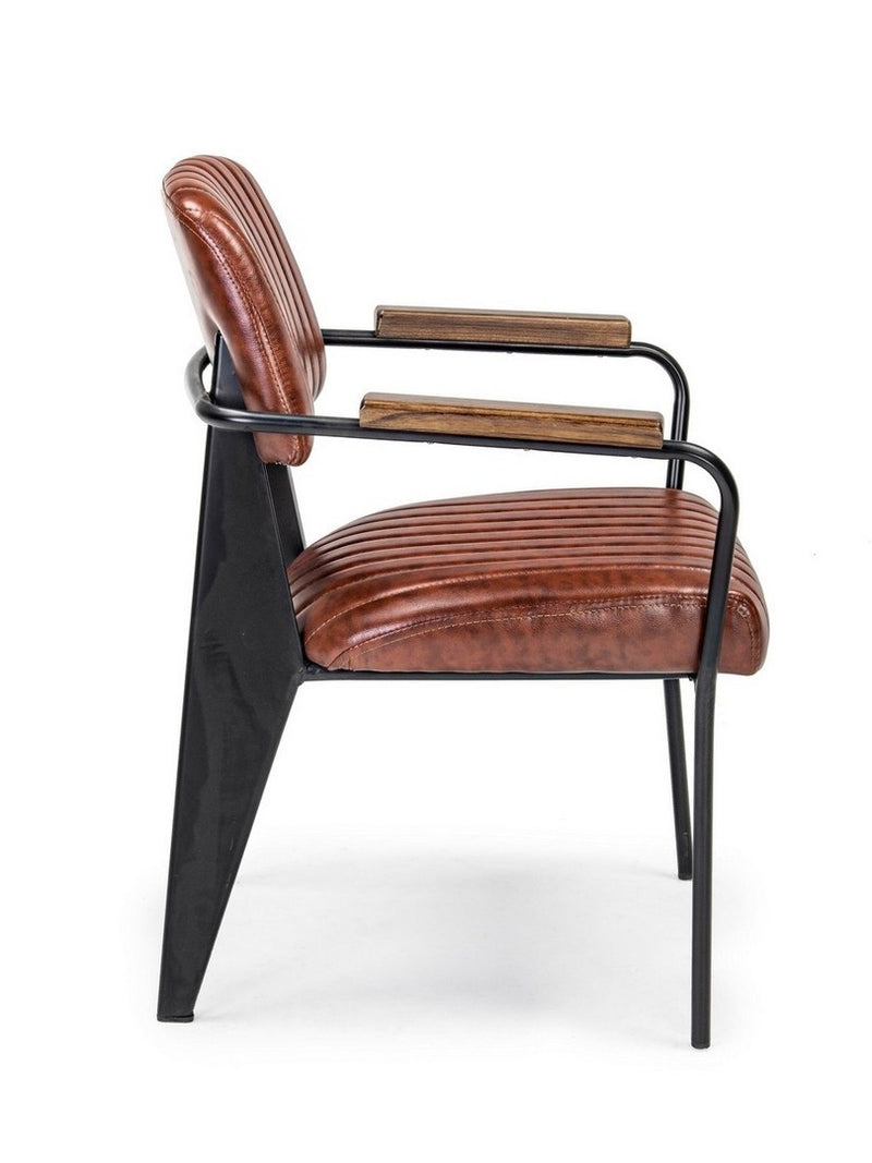 Set 2 scaune tapitate cu piele ecologica si picioare metalice Nelly Plus Caramiziu / Negru l60xA63xH84 cm (4)