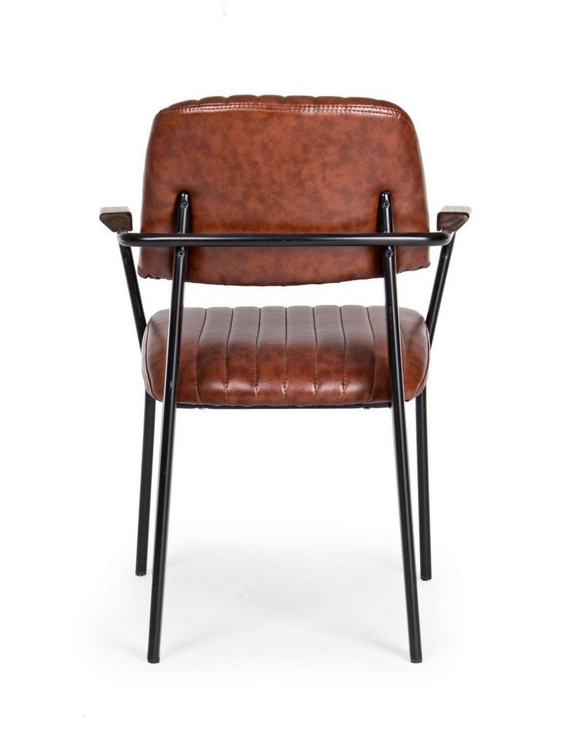 Set 2 scaune tapitate cu piele ecologica si picioare metalice Nelly Plus Caramiziu / Negru l60xA63xH84 cm (3)