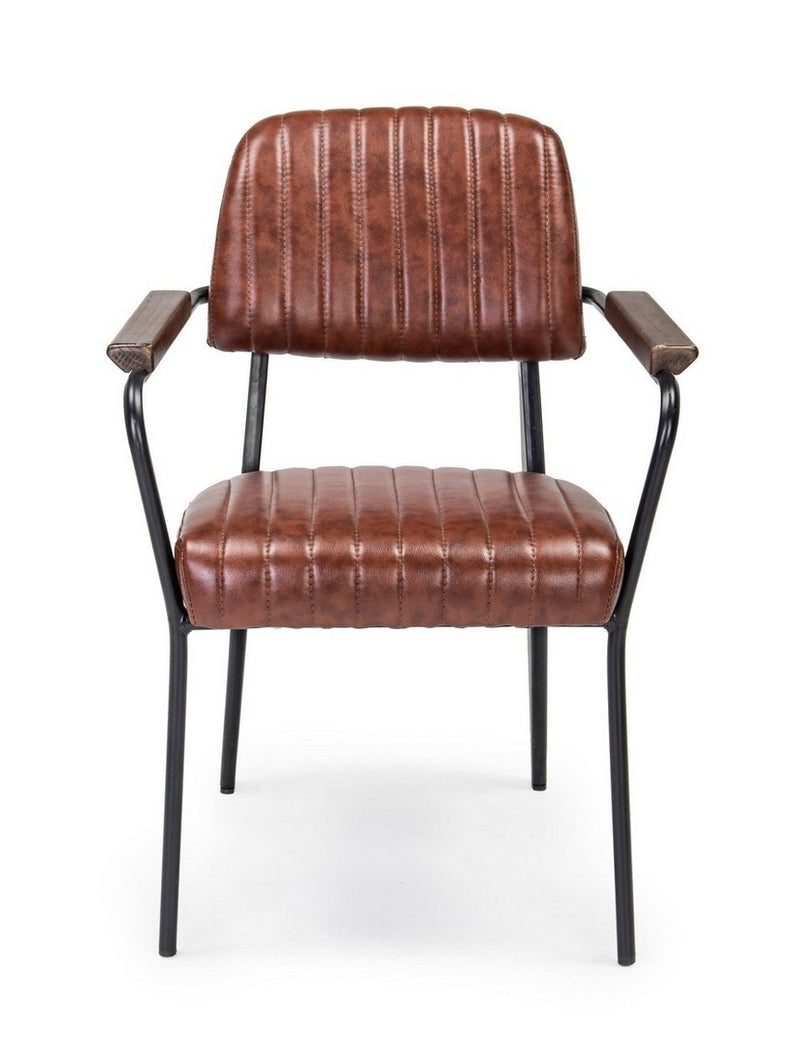 Set 2 scaune tapitate cu piele ecologica si picioare metalice Nelly Plus Caramiziu / Negru l60xA63xH84 cm (2)
