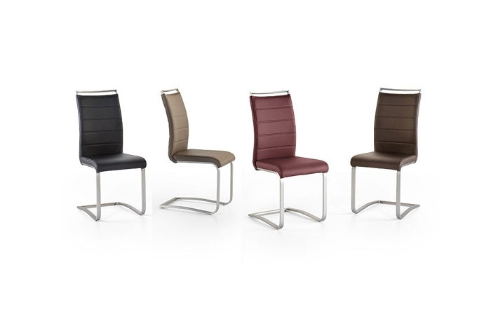 Set 2 scaune tapitate cu piele ecologica si picioare metalice, Pescara Maro / Crom, l42xA56xH102 cm (3)