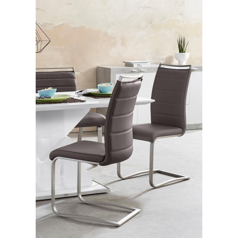 Set 2 scaune tapitate cu piele ecologica si picioare metalice, Pescara Maro / Crom, l42xA56xH102 cm (1)