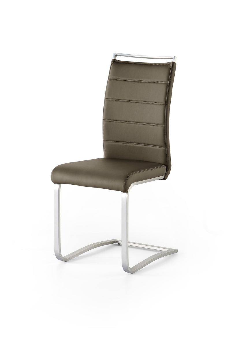 Set 2 scaune tapitate cu piele ecologica si picioare metalice, Pescara Maro / Crom, l42xA56xH102 cm (5)