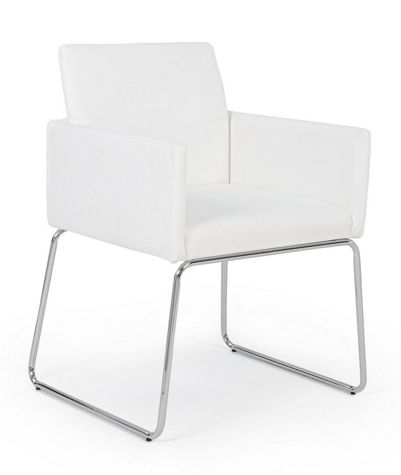 Set 2 scaune tapitate cu piele ecologica si picioare metalice Sixty Alb / Crom, l60xA54xH80,5 cm (2)