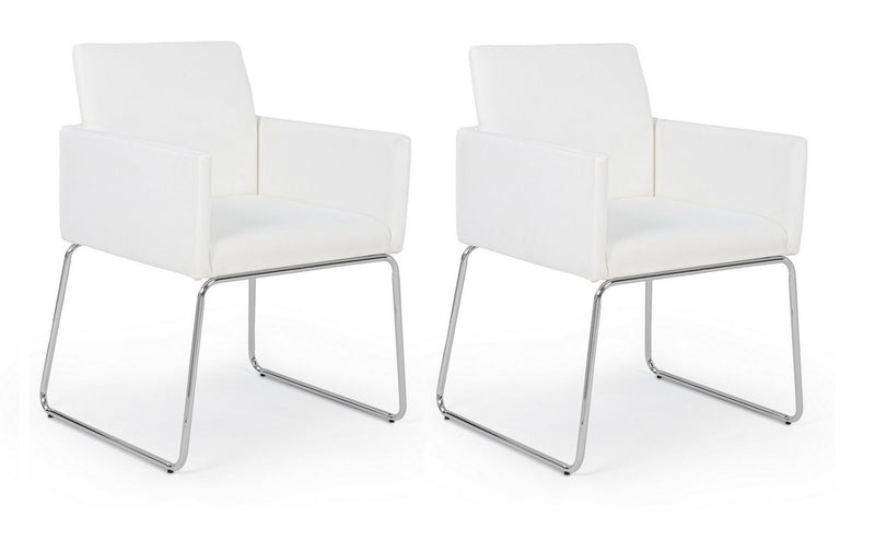 Set 2 scaune tapitate cu piele ecologica si picioare metalice Sixty Alb / Crom, l60xA54xH80,5 cm