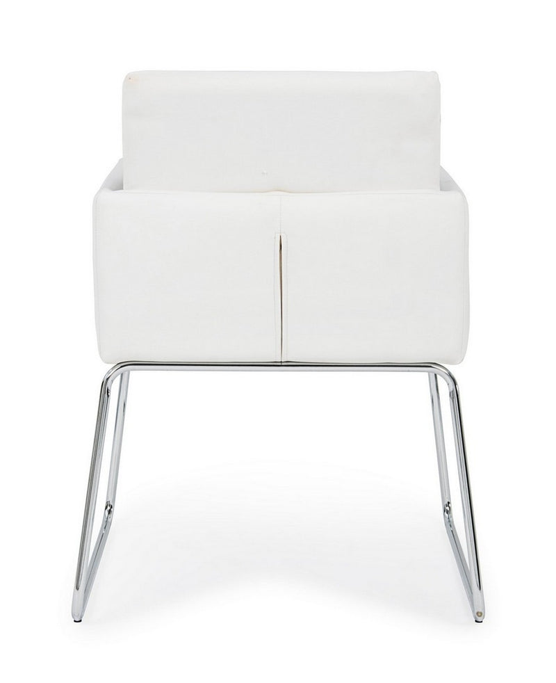 Set 2 scaune tapitate cu piele ecologica si picioare metalice Sixty Alb / Crom, l60xA54xH80,5 cm (4)