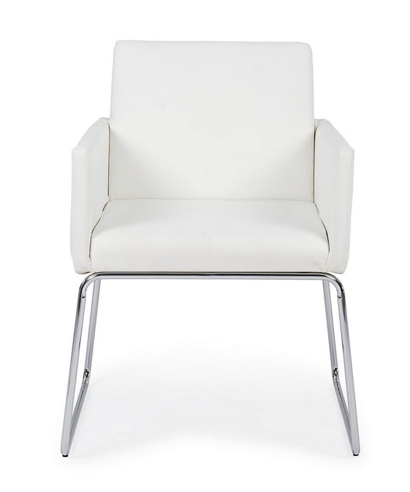 Set 2 scaune tapitate cu piele ecologica si picioare metalice Sixty Alb / Crom, l60xA54xH80,5 cm (3)