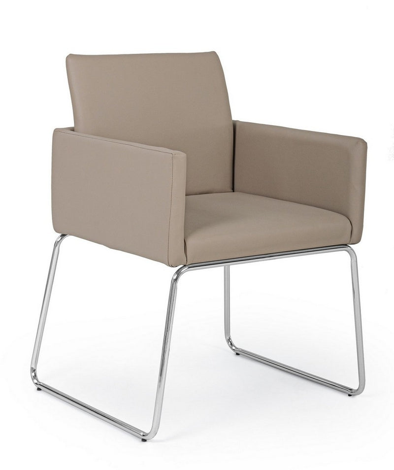 Set 2 scaune tapitate cu piele ecologica si picioare metalice Sixty Grej / Crom, l60xA54xH80,5 cm (1)