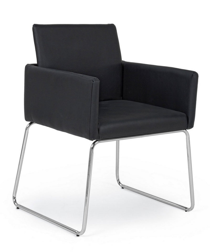 Set 2 scaune tapitate cu piele ecologica si picioare metalice Sixty Negru / Crom, l60xA54xH80,5 cm (1)
