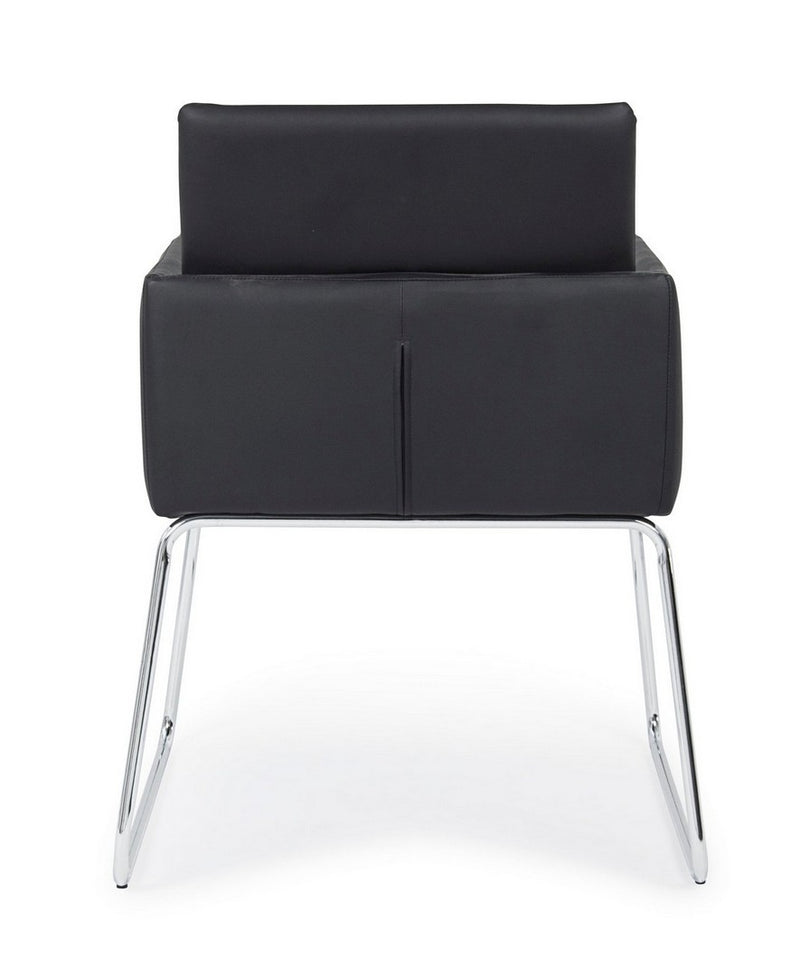 Set 2 scaune tapitate cu piele ecologica si picioare metalice Sixty Negru / Crom, l60xA54xH80,5 cm (3)