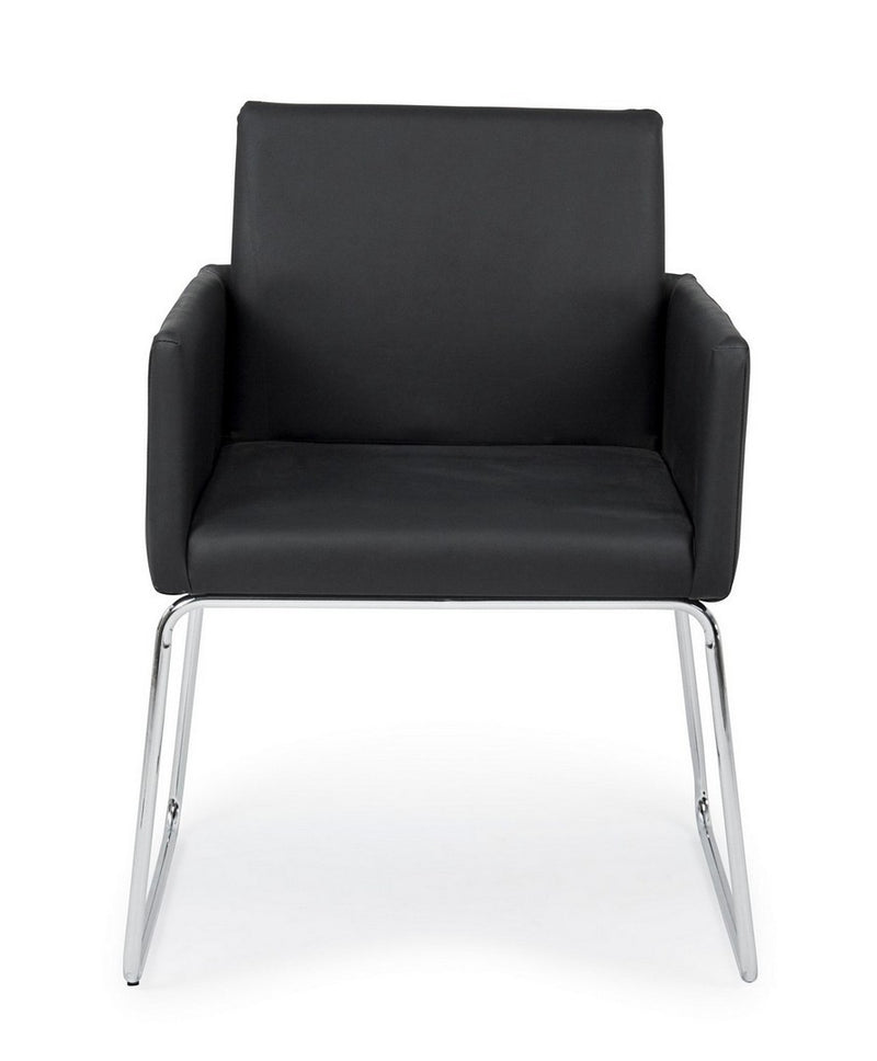 Set 2 scaune tapitate cu piele ecologica si picioare metalice Sixty Negru / Crom, l60xA54xH80,5 cm (2)