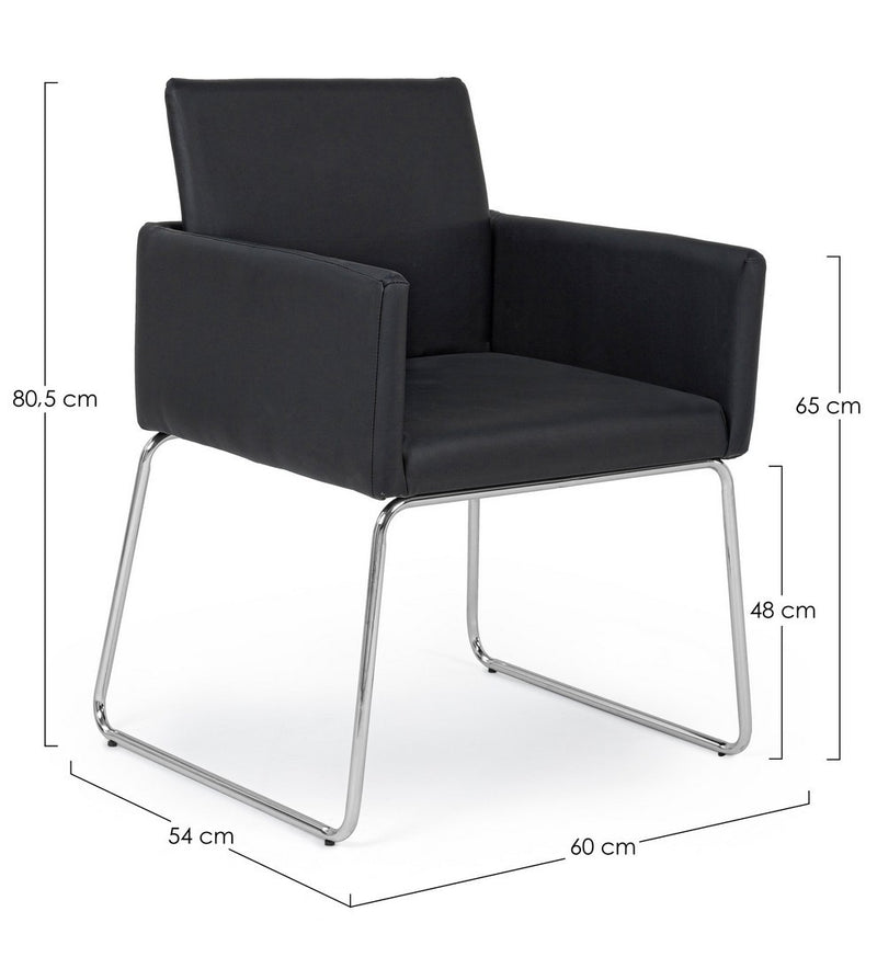 Set 2 scaune tapitate cu piele ecologica si picioare metalice Sixty Negru / Crom, l60xA54xH80,5 cm (7)