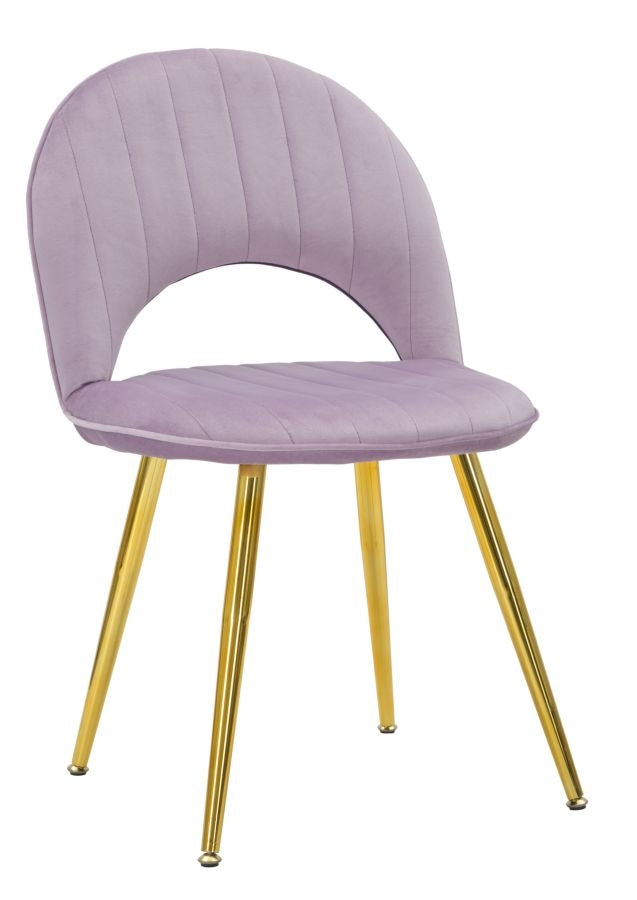 Set 2 scaune tapitate cu stofa, cu picioare din metal, Flex Velvet Lila / Auriu, l52xA48xH78 cm (2)