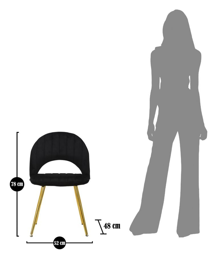 Set 2 scaune tapitate cu stofa, cu picioare din metal, Flex Velvet Negru / Auriu, l52xA48xH78 cm (10)
