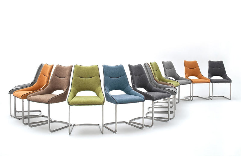 Set 2 scaune tapitate cu stofa, cu picioare metalice Aldrina Curry / Crom, l53xA62xH96 cm (1)