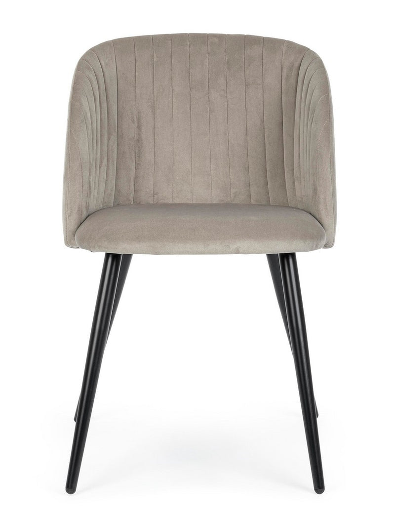 Set 2 scaune tapitate cu stofa, cu picioare metalice Queen Velvet Grej / Negru, l53xA57xH81,5 cm (3)