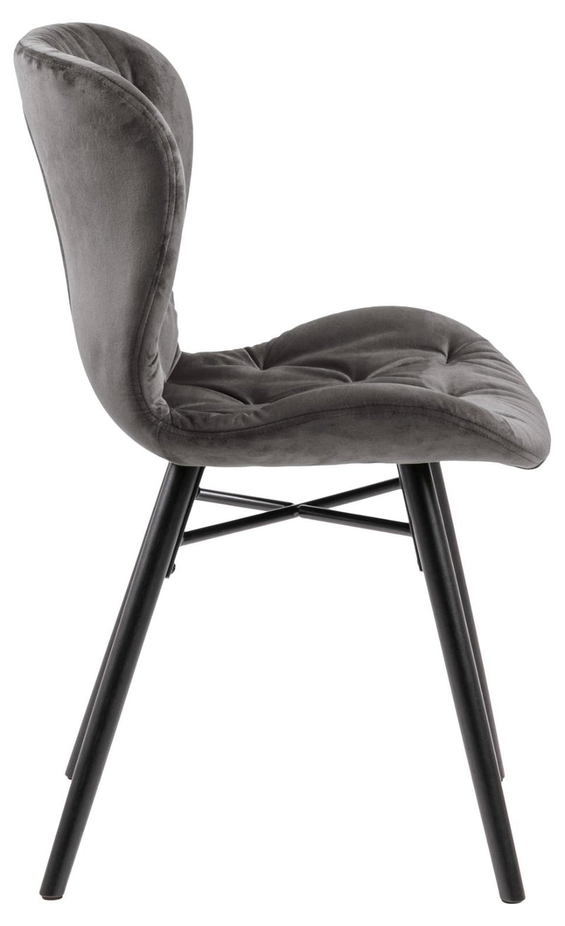 Set 2 scaune tapitate cu stofa si picioare din lemn Batilda A-1 Capitone Velvet Gri Inchis / Negru, l47xA53xH82,5 cm (3)