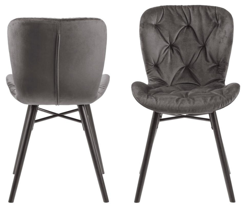 Set 2 scaune tapitate cu stofa si picioare din lemn Batilda A-1 Capitone Velvet Gri Inchis / Negru, l47xA53xH82,5 cm (2)
