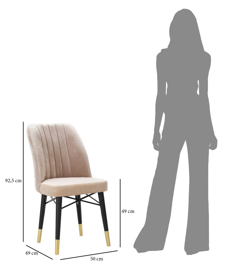 Set 2 scaune tapitate cu stofa si picioare din lemn Bella Velvet Gri / Alb / Auriu, l50xA49xH92,5 cm (10)